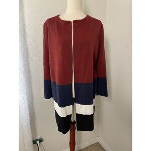 Ann Taylor Women’s Colorblock Open Front Cardigan Sweater Size M Rust Navy Black